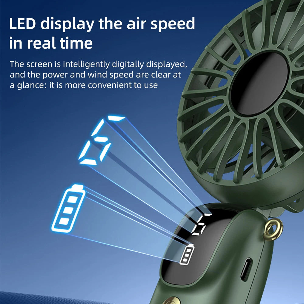 2PCS Mini Handheld Fan 6 Speed USB Rechargeable Portable Foldable Desk Neck Hanging Fan with Phone Stand