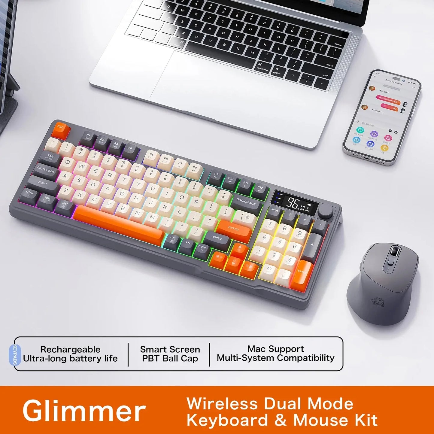 Original Brand FreeWolf M96 Wireless Keyboard with Screen,Gaming Keyboard Bluetooth Dual-Mode Connection,Multi-Device Linking