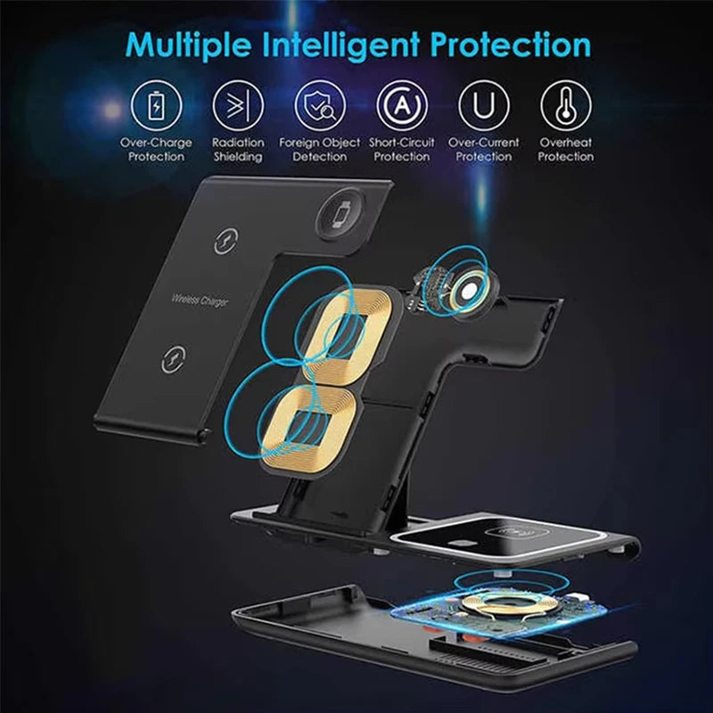 Fast Charging Station For iPhone 17 16 15 14 13 12 folding Wireless Charger Stand for Apple Watch 10 9 8 7 6 5 4 Airpods