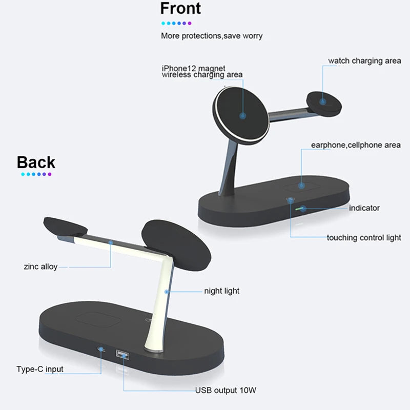 3 in 1 Wireless Charger Stand For iPhone 12/13/14/15/16/17 Fast Charging Station