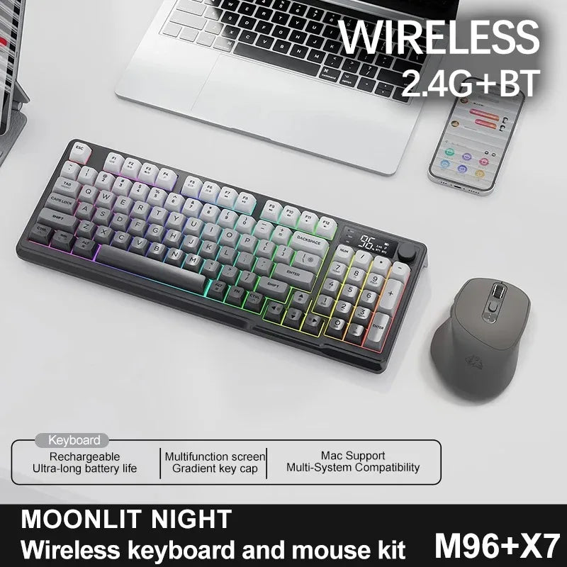 Original Brand FreeWolf M96 Wireless Keyboard with Screen,Gaming Keyboard Bluetooth Dual-Mode Connection,Multi-Device Linking