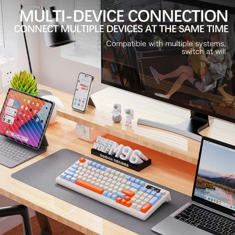Original Brand FreeWolf M96 Wireless Keyboard with Screen,Gaming Keyboard Bluetooth Dual-Mode Connection,Multi-Device Linking