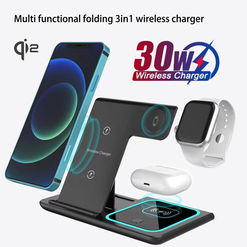 Fast Charging Station For iPhone 17 16 15 14 13 12 folding Wireless Charger Stand for Apple Watch 10 9 8 7 6 5 4 Airpods