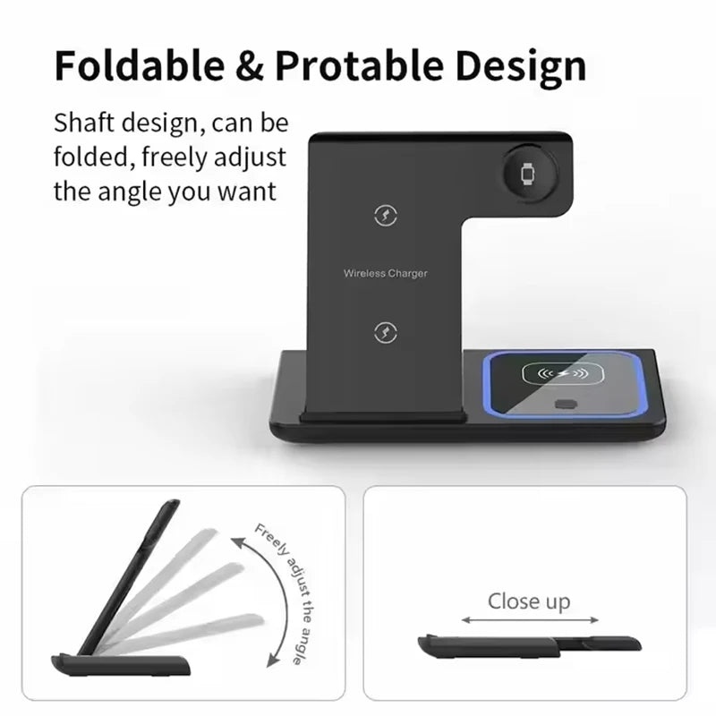 Fast Charging Station For iPhone 17 16 15 14 13 12 folding Wireless Charger Stand for Apple Watch 10 9 8 7 6 5 4 Airpods
