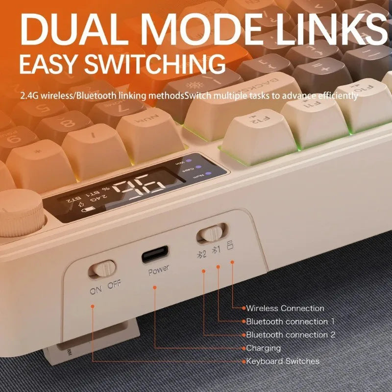 Original Brand FreeWolf M96 Wireless Keyboard with Screen,Gaming Keyboard Bluetooth Dual-Mode Connection,Multi-Device Linking