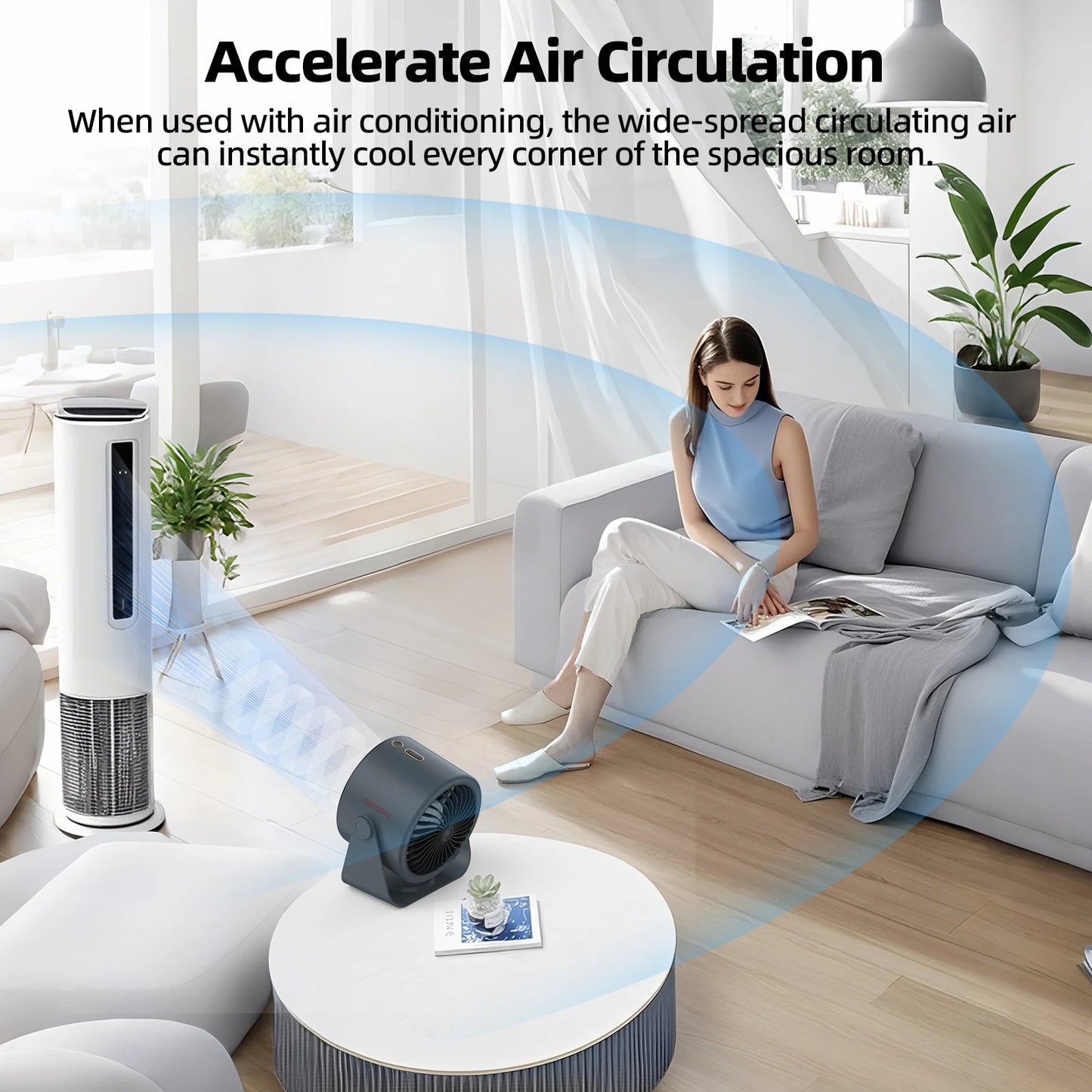 Desktop Fan 4000mAh Silent Adjustable Speed Air Circulation Fan 100 Speeds with Digital Display Wall Mountable