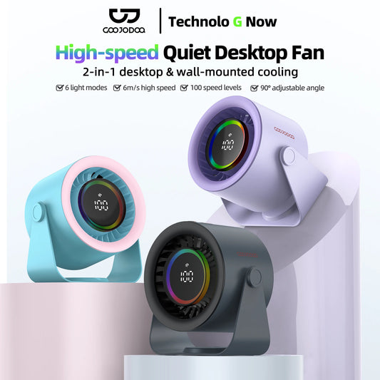 Desktop Fan 4000mAh Silent Adjustable Speed Air Circulation Fan 100 Speeds with Digital Display Wall Mountable