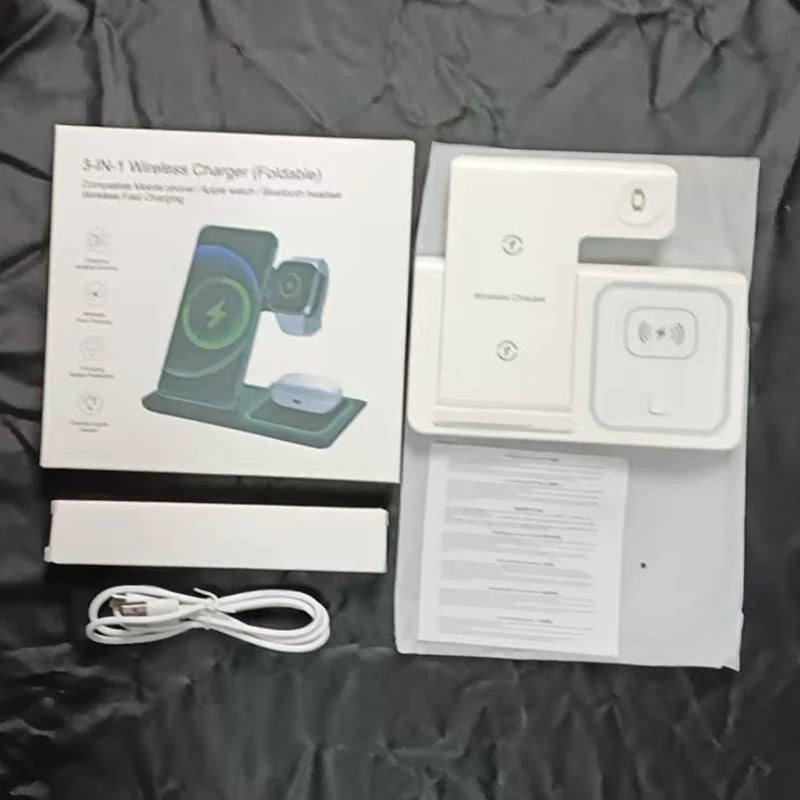 Fast Charging Station For iPhone 17 16 15 14 13 12 folding Wireless Charger Stand for Apple Watch 10 9 8 7 6 5 4 Airpods