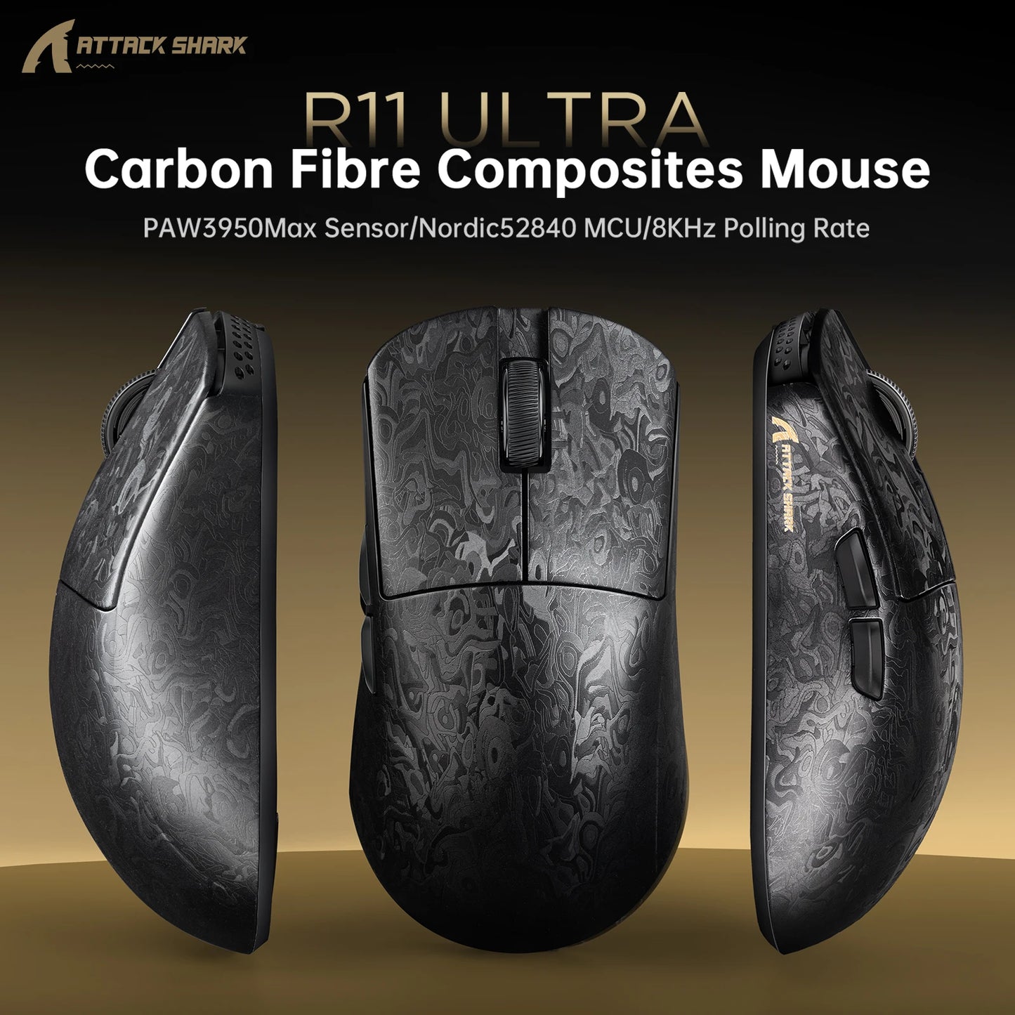 ATTACK SHARK R11 ULTRA Carbon Fiber Wireless Gaming Mouse,