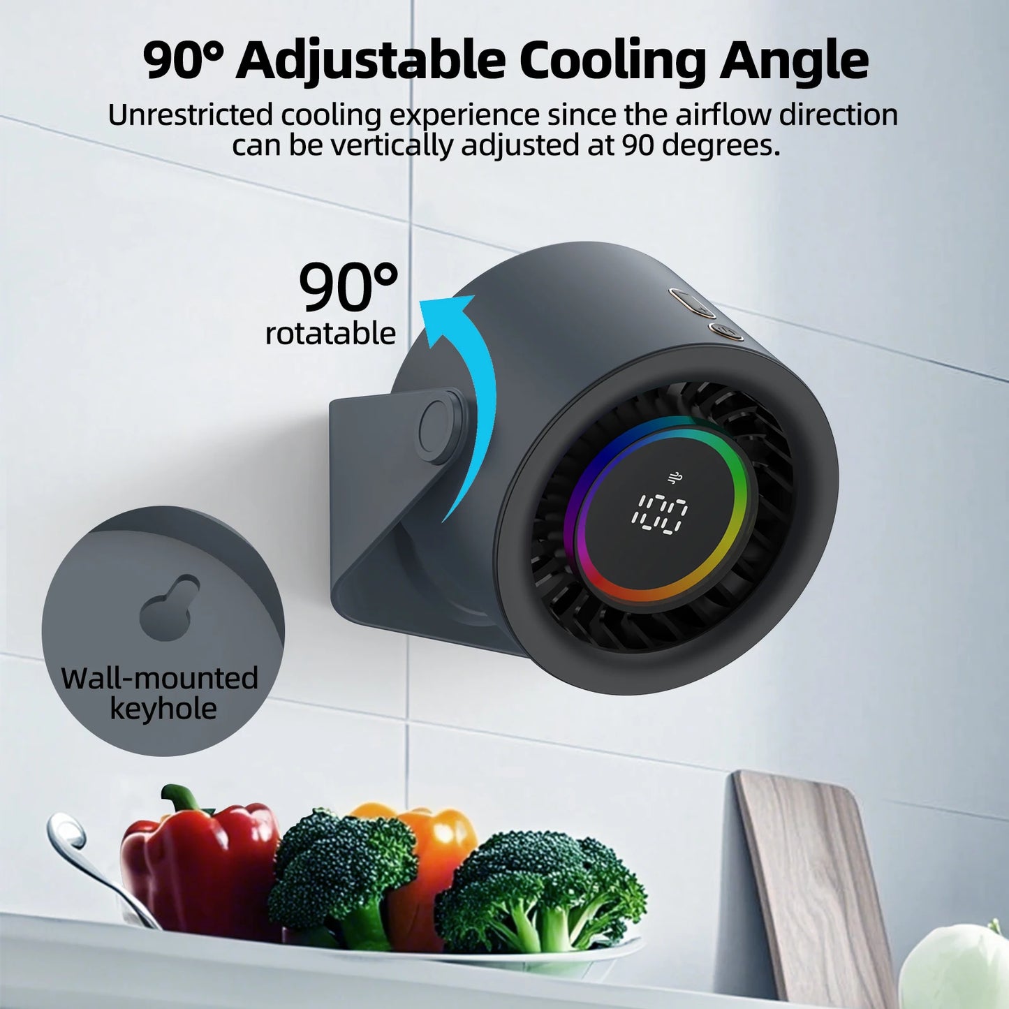 Desktop Fan 4000mAh Silent Adjustable Speed Air Circulation Fan 100 Speeds with Digital Display Wall Mountable
