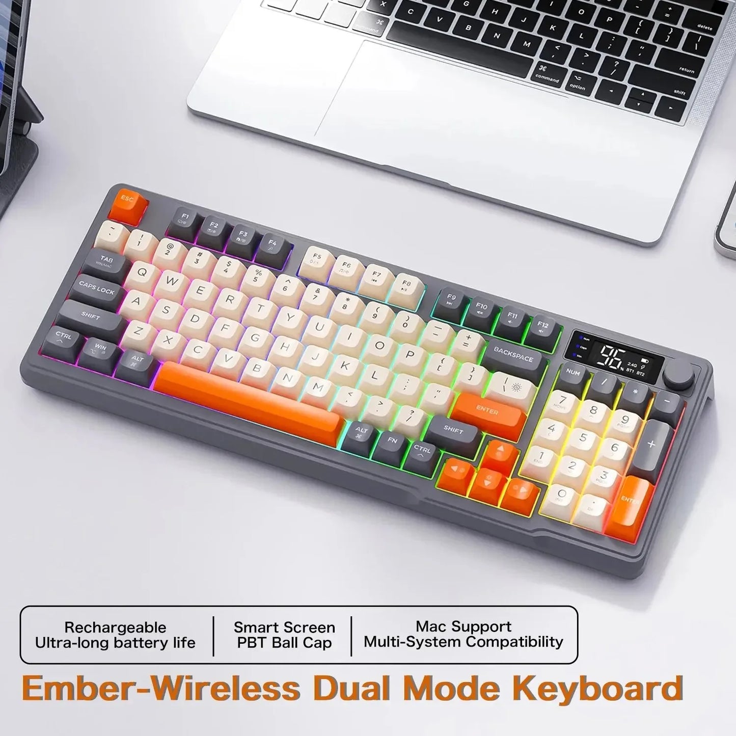 Original Brand FreeWolf M96 Wireless Keyboard with Screen,Gaming Keyboard Bluetooth Dual-Mode Connection,Multi-Device Linking