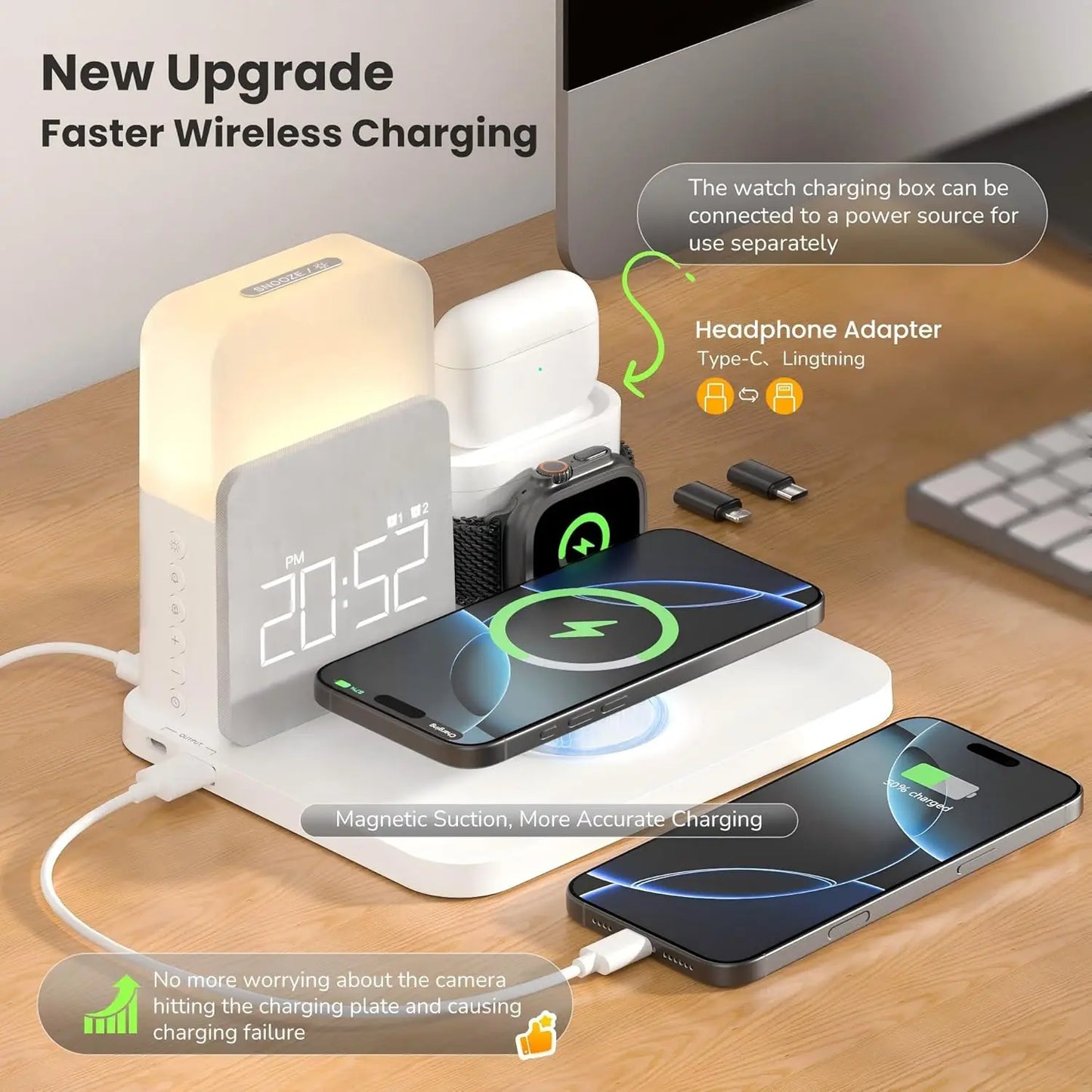 7-in-1 MagSafe Alarm Clock Charger-Wireless Station for iPhone