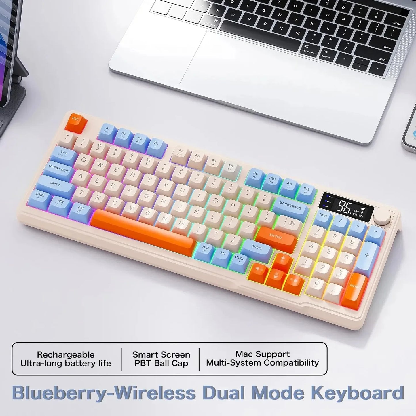 Original Brand FreeWolf M96 Wireless Keyboard with Screen,Gaming Keyboard Bluetooth Dual-Mode Connection,Multi-Device Linking