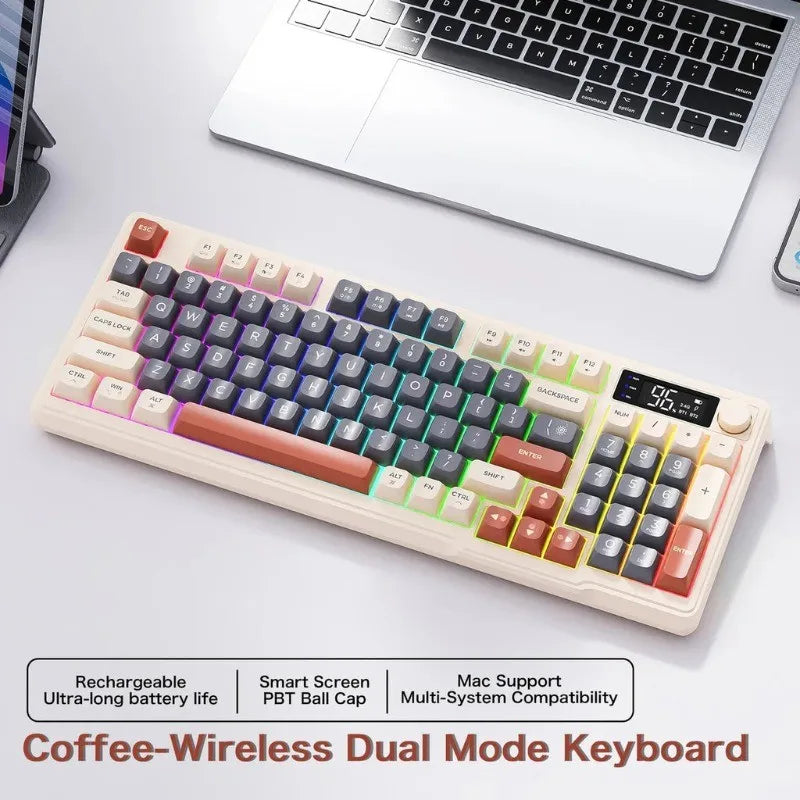 Original Brand FreeWolf M96 Wireless Keyboard with Screen,Gaming Keyboard Bluetooth Dual-Mode Connection,Multi-Device Linking