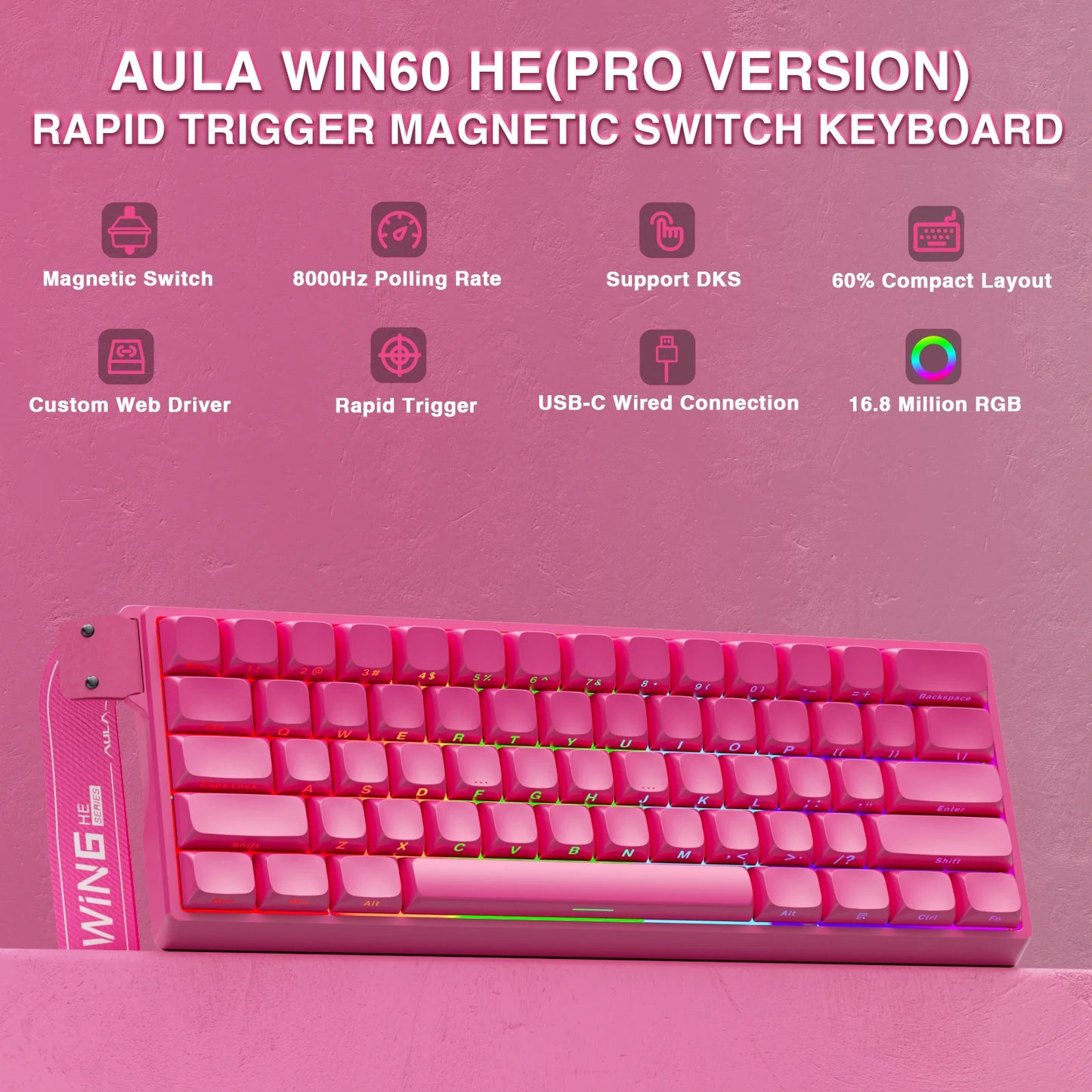 Magnetic Switch Keyboard Rapid Trigger 8K Return RGB Hotswap 60% Layout Esports Gaming Keyboard