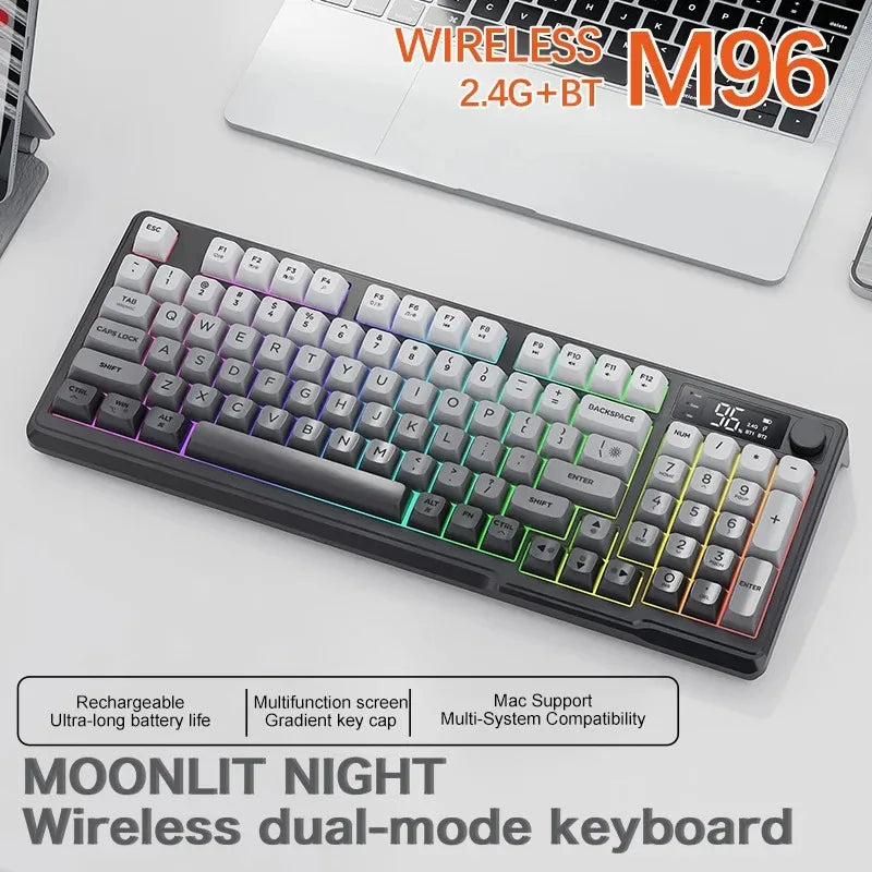 Original Brand FreeWolf M96 Wireless Keyboard with Screen,Gaming Keyboard Bluetooth Dual-Mode Connection,Multi-Device Linking