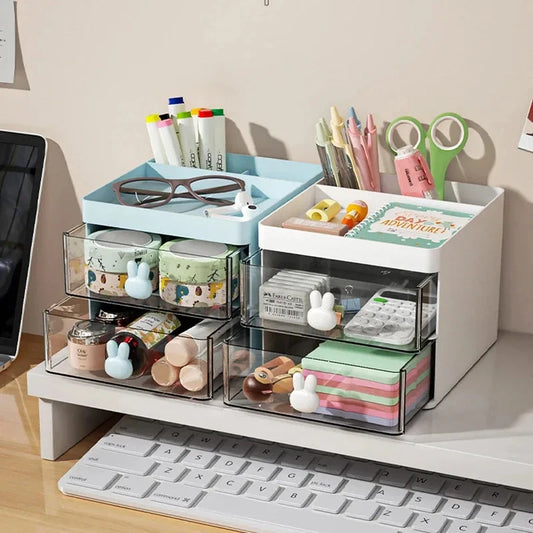 Drawer-style desktop storage box, desk organizer for business cards, mobile phones, stationery, and cosmetics
