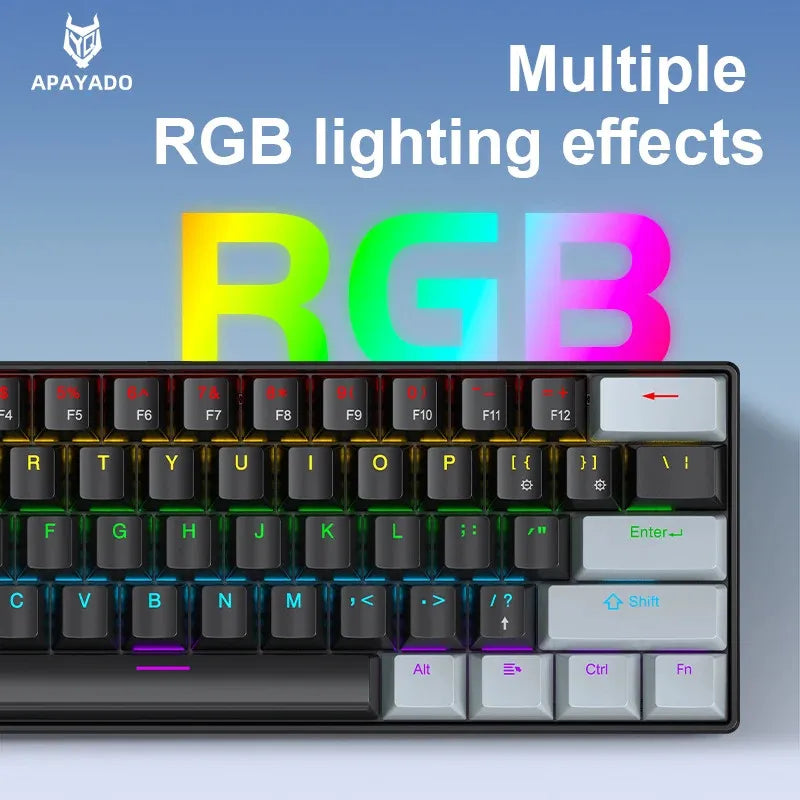 Original Brand APAYADO K61 Mini Mechanical Keyboard,Wired,61 Keys,Phantom RGB, Blue Mechanical Switch for Gaming,60% Portable