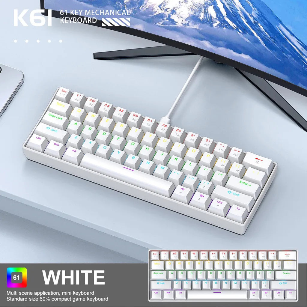 Original Brand APAYADO K61 Mini Mechanical Keyboard,Wired,61 Keys,Phantom RGB, Blue Mechanical Switch for Gaming,60% Portable