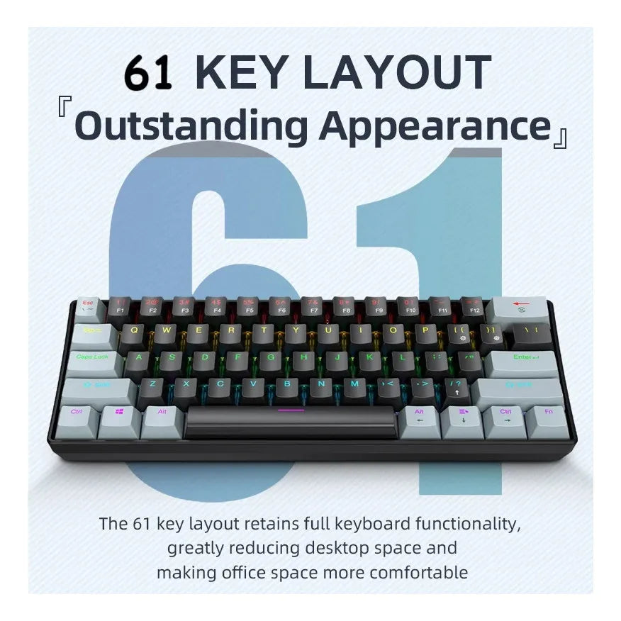 Original Brand APAYADO K61 Mini Mechanical Keyboard,Wired,61 Keys,Phantom RGB, Blue Mechanical Switch for Gaming,60% Portable