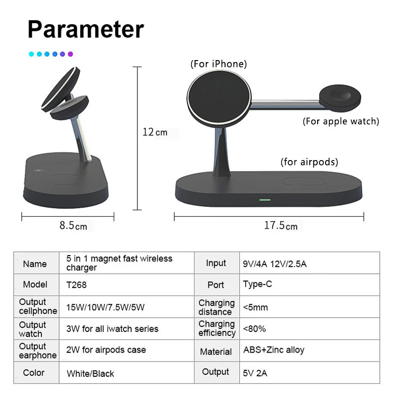 3 in 1 Wireless Charger Stand For iPhone 12/13/14/15/16/17 Fast Charging Station