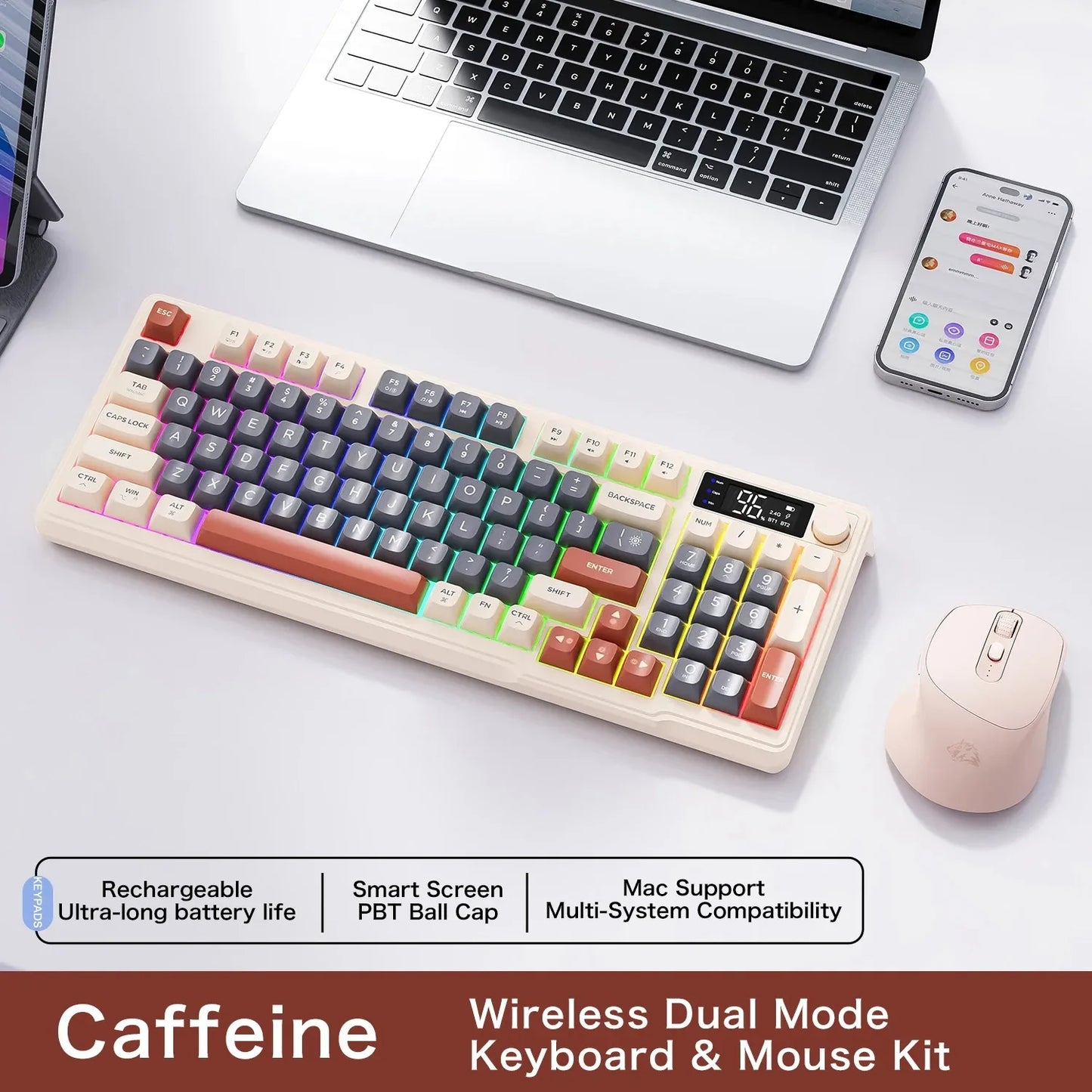 Original Brand FreeWolf M96 Wireless Keyboard with Screen,Gaming Keyboard Bluetooth Dual-Mode Connection,Multi-Device Linking