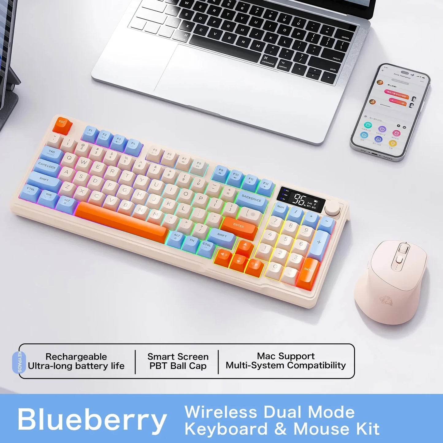 Original Brand FreeWolf M96 Wireless Keyboard with Screen,Gaming Keyboard Bluetooth Dual-Mode Connection,Multi-Device Linking