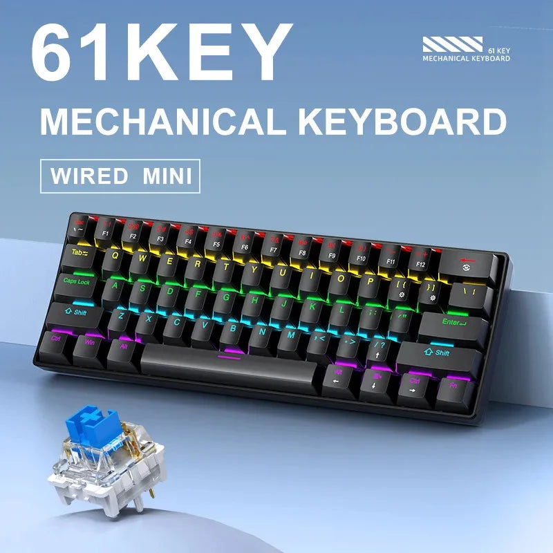 Original Brand APAYADO K61 Mini Mechanical Keyboard,Wired,61 Keys,Phantom RGB, Blue Mechanical Switch for Gaming,60% Portable
