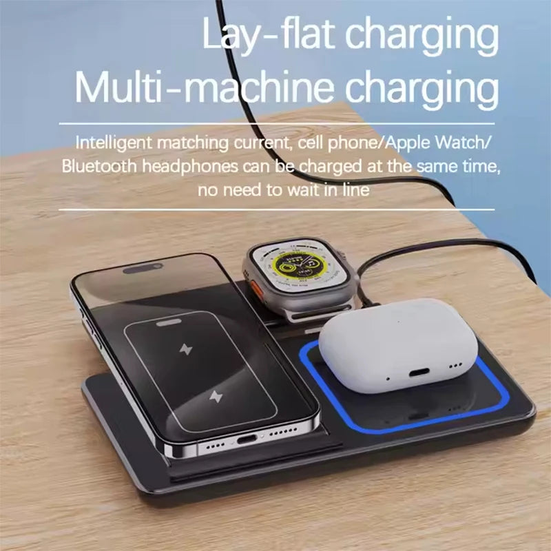 Fast Charging Station For iPhone 17 16 15 14 13 12 folding Wireless Charger Stand for Apple Watch 10 9 8 7 6 5 4 Airpods